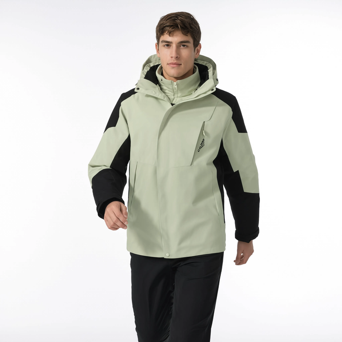 Parka 3 en 1 vert amande Le Refuge portée, vue de face