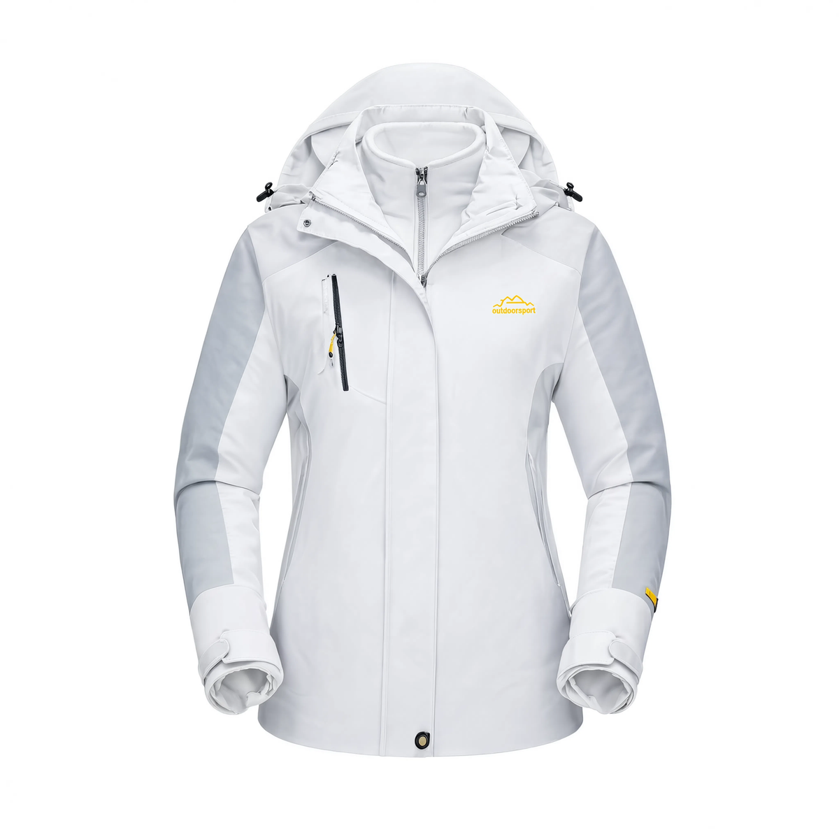 Parka de ski femme 3 en 1 La Piste violette sur fond blanc