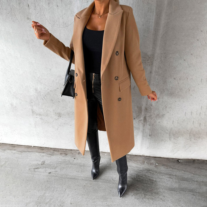 Manteau femme long croisé double boutonnage marron, vue 6 | La Dragée