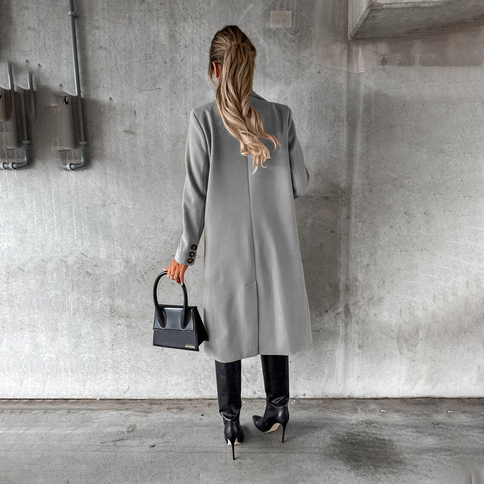Trench femme gris long, vue de dos