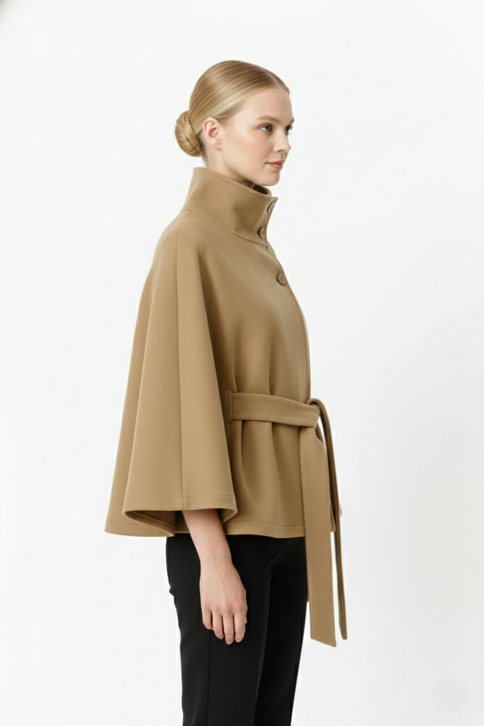 Manteau cape femme col montant ceinture, vue 14 | La Cape Camel