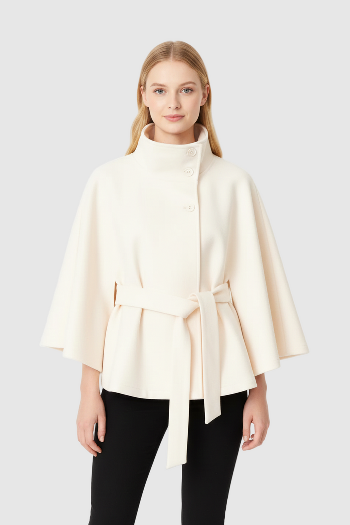 Manteau cape femme col montant ceinture, vue 2 | La Cape Camel