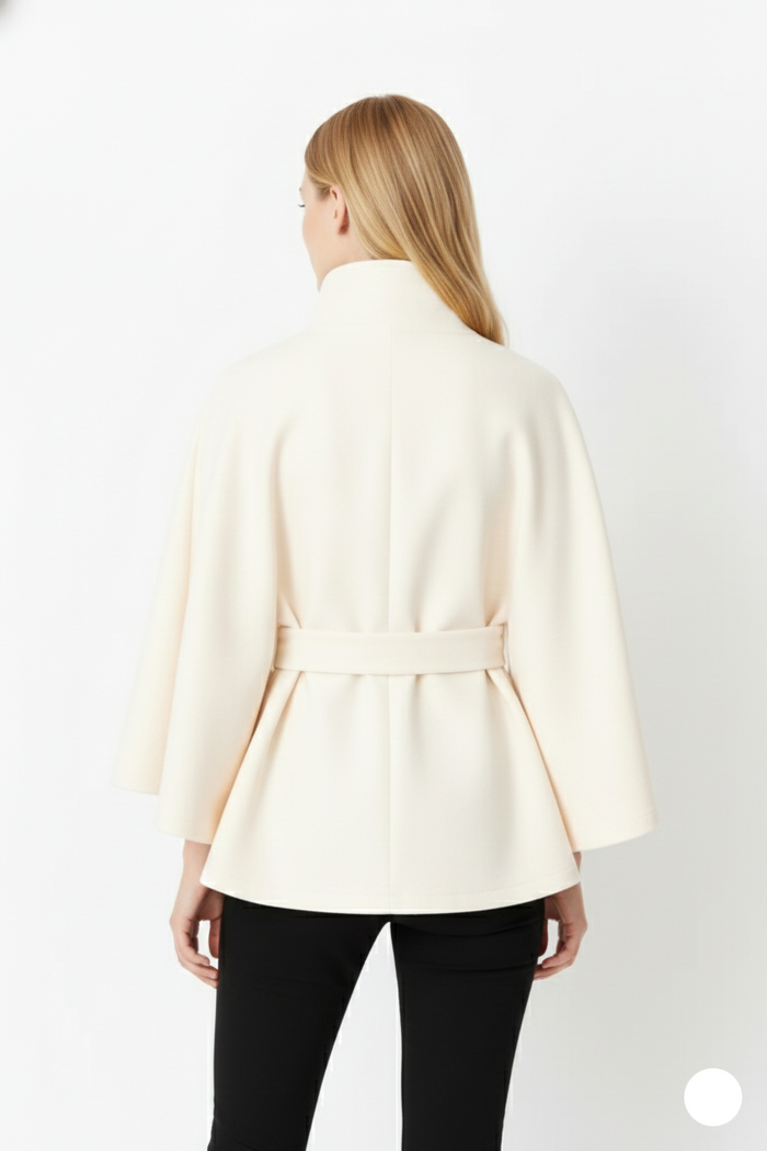 Manteau cape femme col montant ceinture beige, vue 12 | La Cape Camel