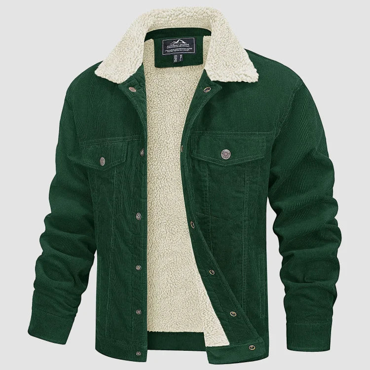 Veste homme velours côtelé doublée sherpa vert, vue 3 | Le Velours Sherpa