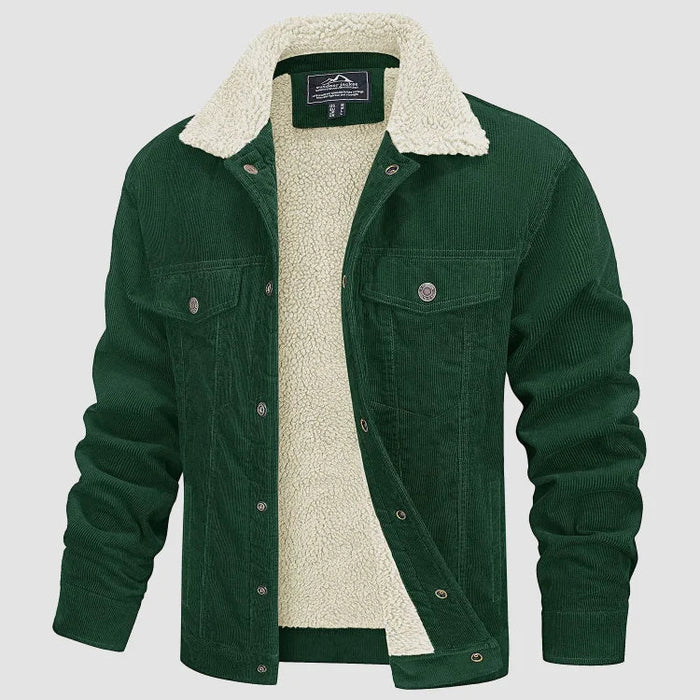 Veste homme velours côtelé doublée sherpa vert, vue 3 | Le Velours Sherpa