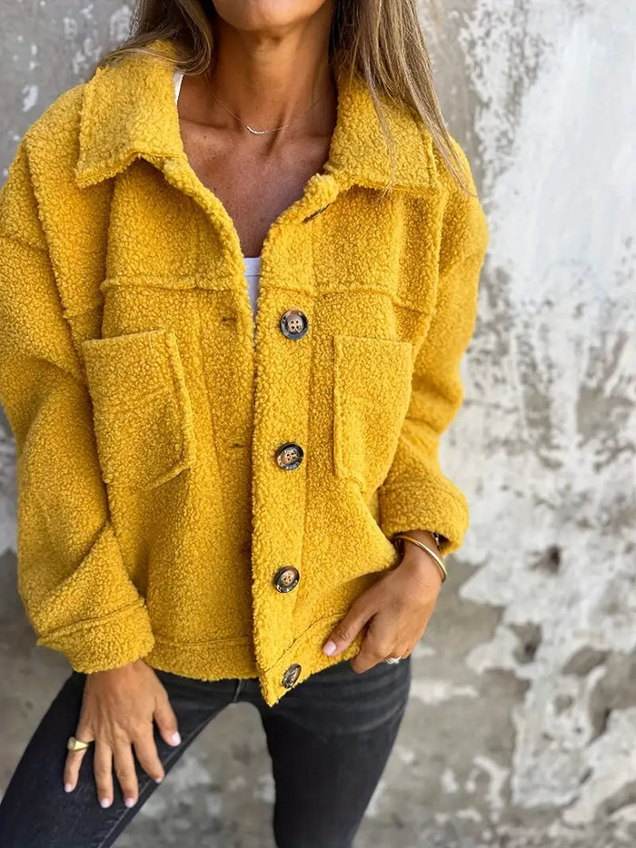 Surchemise femme teddy boutonnée jaune, vue 2 | La Sucrée