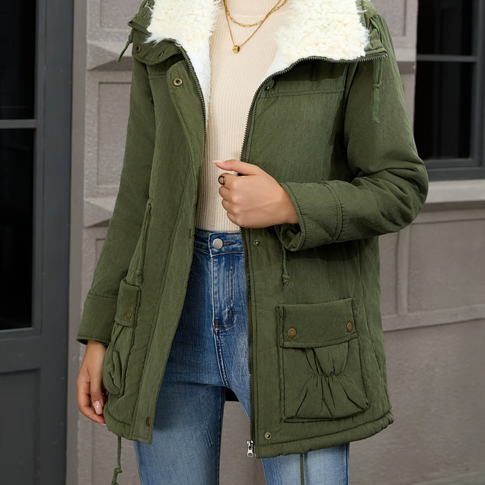 Parka femme doublée grand col fausse fourrure vert fougère, vue 9 | La Trappeuse