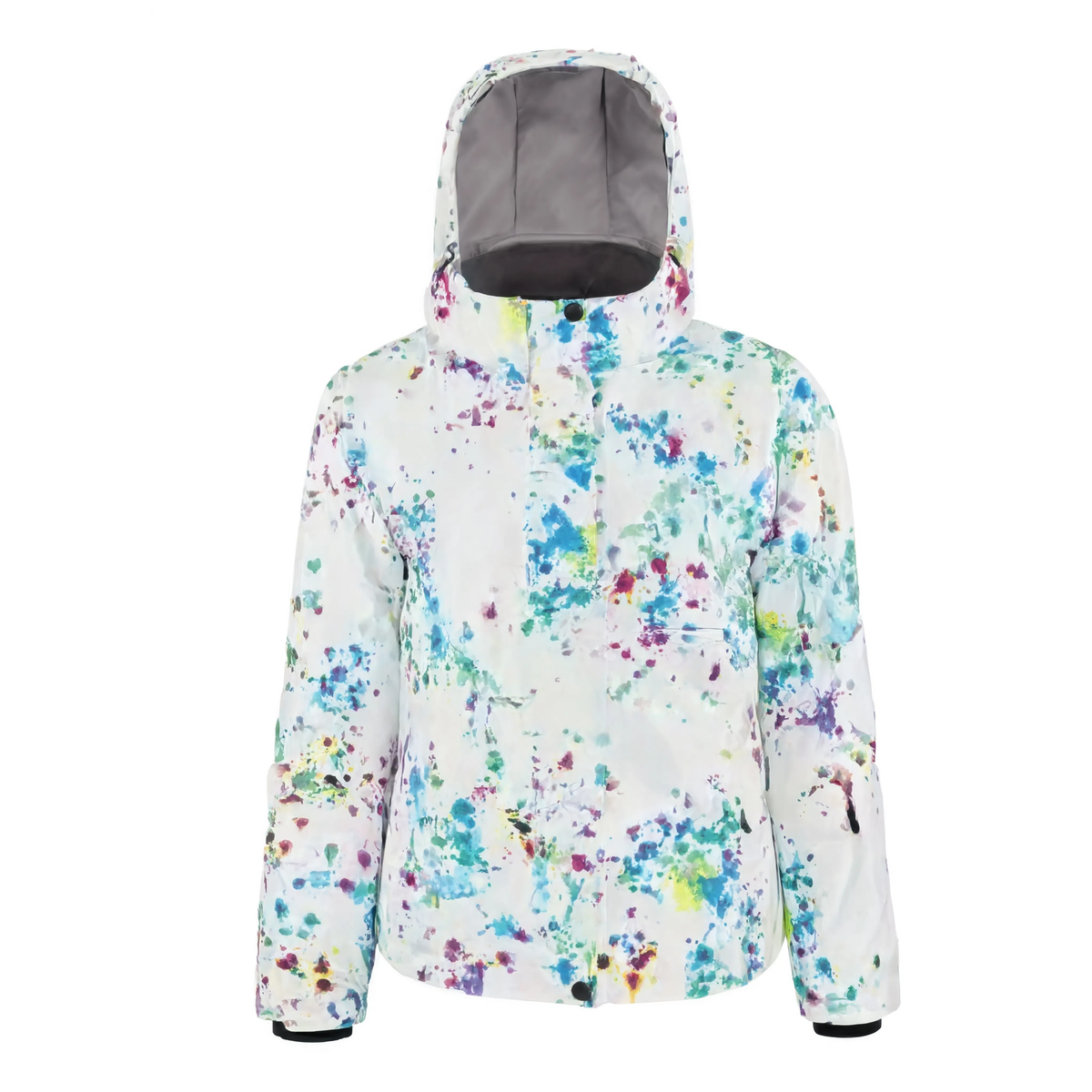 Veste de ski femme imprimée éclaboussures, vue produit sur fond blanc