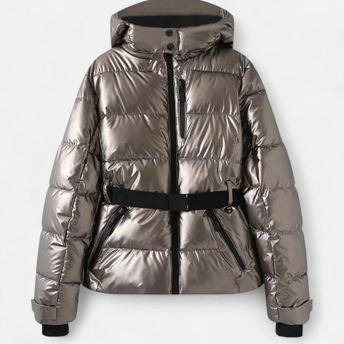 Veste de ski femme brillante ceinturée kaki, vue 4 | La Skieuse