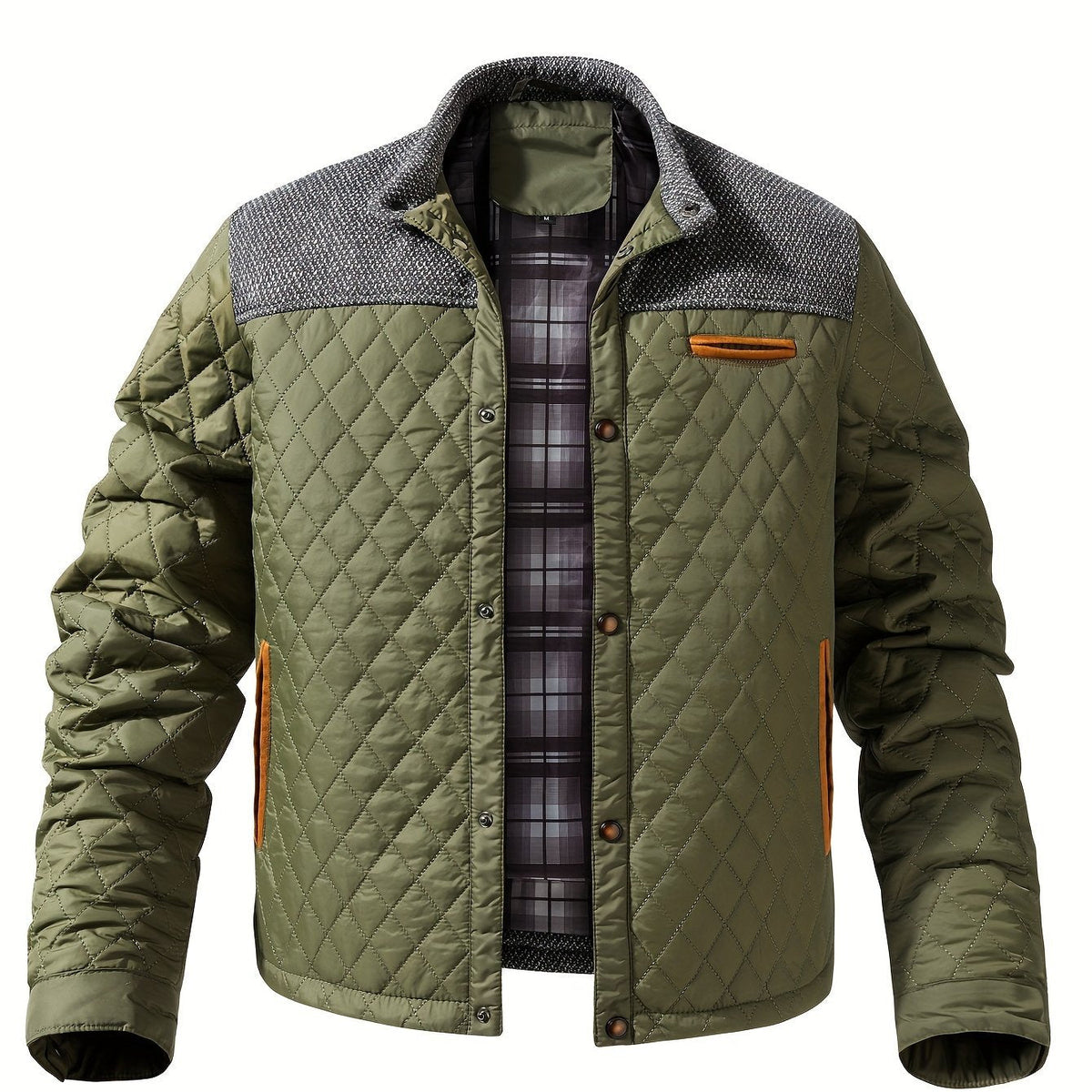 Veste homme matelassée losanges tricot vert fougère, vue 1 | Le Passepoil