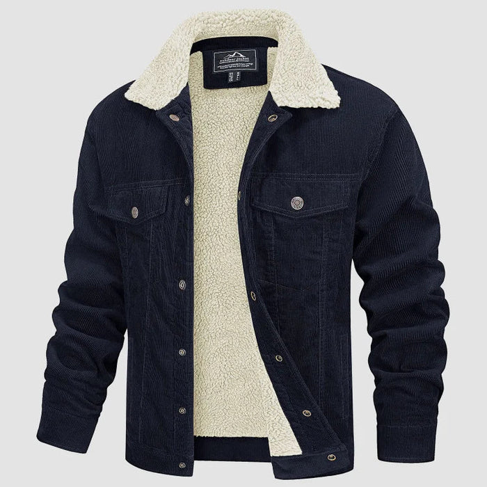 Veste homme velours côtelé doublée sherpa bleu marine, vue 4 | Le Velours Sherpa
