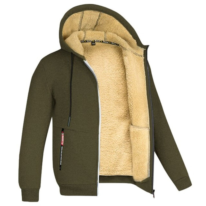 Veste homme zippée capuche doublée sherpa vert militaire, vue 1 | Le Fournil Sherpa