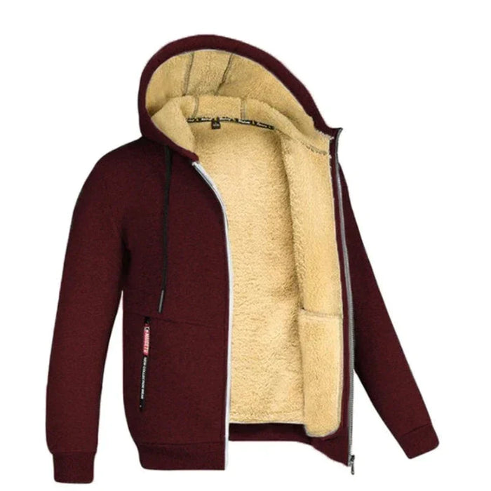 Veste homme zippée capuche doublée sherpa bordeaux, vue 3 | Le Fournil Sherpa