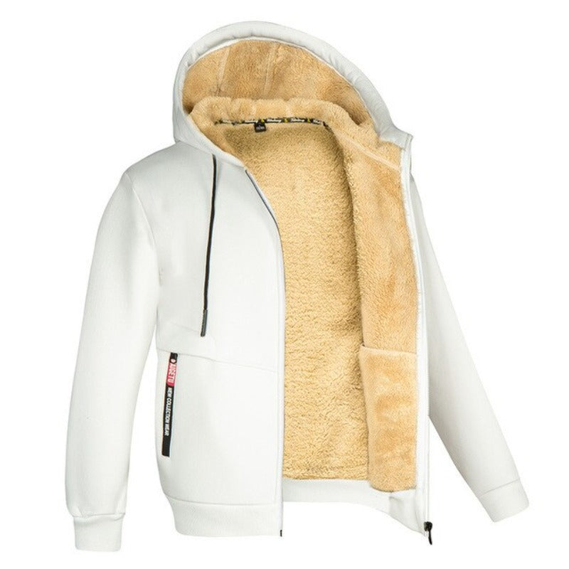 Veste homme zippée capuche doublée sherpa blanc, vue 4 | Le Fournil Sherpa